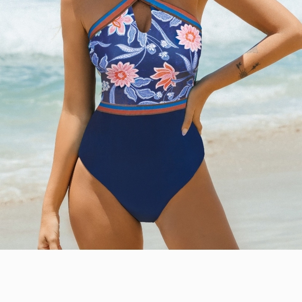 Never Worn! Floral Halter One-Piece Swimsuit